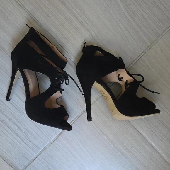 Shoe Dazzle Black Lace-Up Heels - Picture 1 of 8